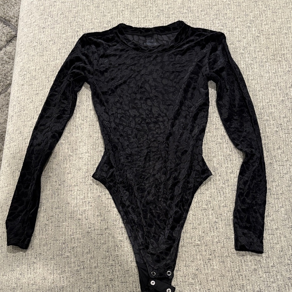Good American Textured Black Bodysuit